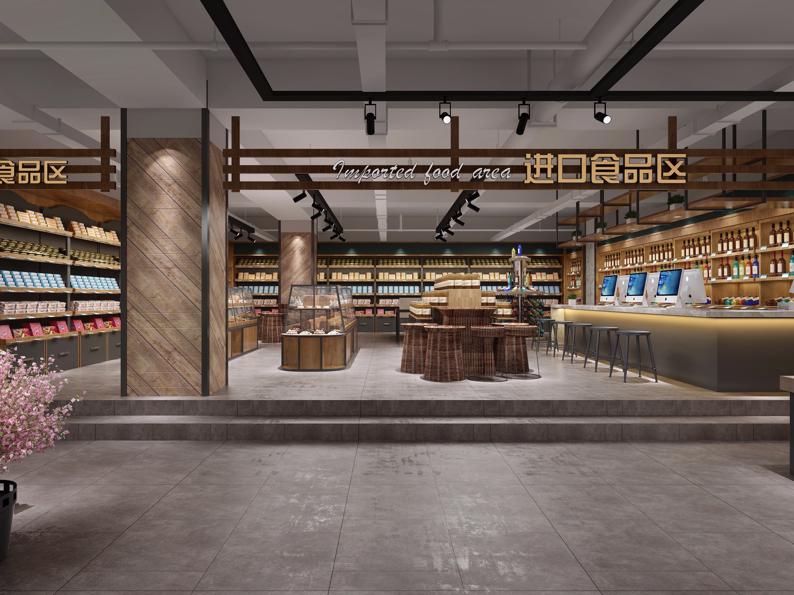 马鞍山5000平自然原木风生鲜超市装修设计案例(图4)